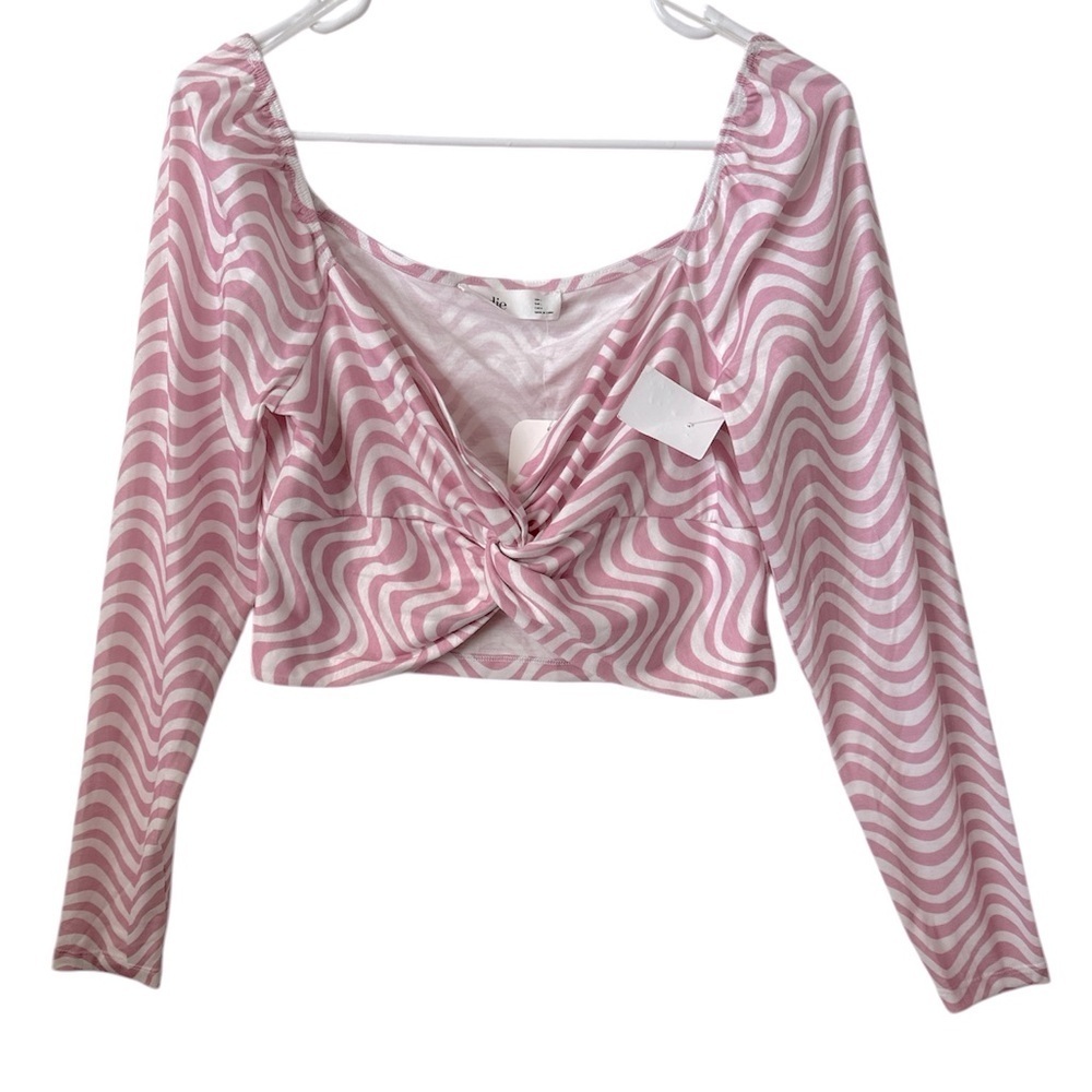 ELODIE Pink & White Summer Casual Long Sleeves Crop Top Large BNWT
